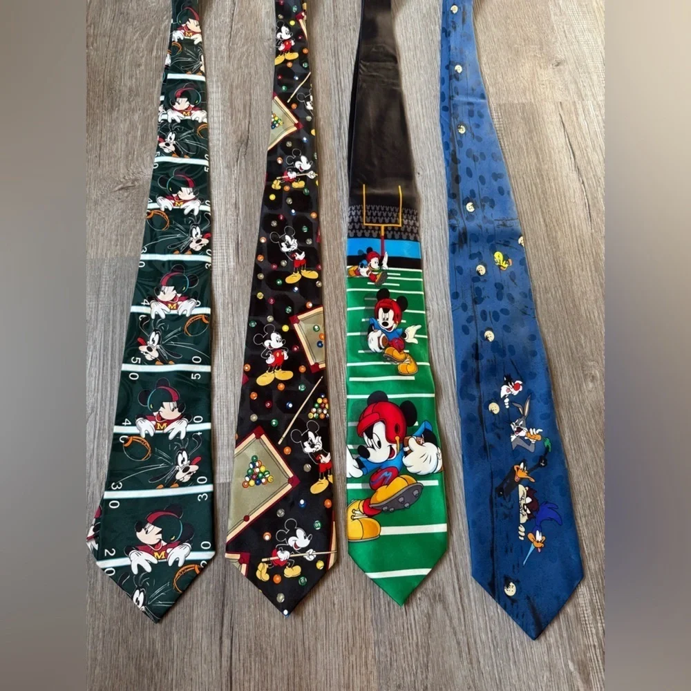 VTG DISNEY Mickey Tie Lot Dress Ties Multi Color LOONEY TUNES Pool Football